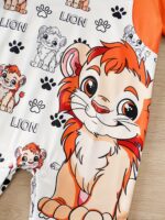 ⁦YIERYING Youngsters Boys' Summer Lion Cartoon Print Short-Sleeve Romper with Faux Suspenders - Soft Polyester Blend, Playful Animal Design, Easy-Care Hand Wash, Casual Youngsters Outfit | Cartoon Lion Design | Brand Yierying, Perfect for Outdoor⁩ - الصورة ⁦5⁩