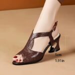 Women's Fashion Mid-Heel Sandals with Adjustable Buckle Strap - Open-Toe Synthetic Cover Upper & TPU Sole for Casual to Semi-Formal Occasions, Chunky Heel Sandals, Semiformal Footwear, Sleek Shoe Design, Durable Footwear - Image 2