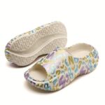 1 Pair Women'S Fashion Slides, 2024 HD 3D Digital Print, Casual Style, Alphabet Pattern, Open Toe, Mid Heel, EVA Material, Slip-On, Summer Beach Slippers, Anti-Odor, Durable Sole, Versatile for Indoor & Outdoor Use - Image 3