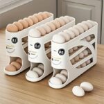 3-Tier Rolling Egg Storage Container for Refrigerator - Holds 24 Eggs, Space-Saving Side Door Organizer with Durable Plastic Design, Large Capacity Kitchen & Fridge Storage Supplies, Sleek Glossy Finish, Easygrip Handle