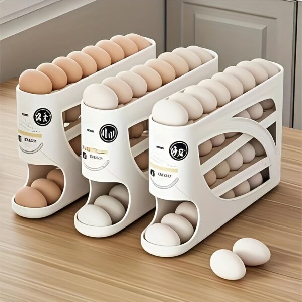 3-Tier Rolling Egg Storage Container for Refrigerator - Holds 24 Eggs, Space-Saving Side Door Organizer with Durable Plastic Design, Large Capacity Kitchen & Fridge Storage Supplies, Sleek Glossy Finish, Easygrip Handle