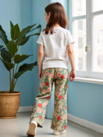 ⁦Summer Youthful Pant Set with Short Sleeves for Girls, New Fashionable Casual Two-Piece Outfit for Middle and Large Youngsters, Featuring a Floral Pattern, Short Sleeves, and Wide-Leg Pants, for Outdoor⁩ - الصورة ⁦5⁩