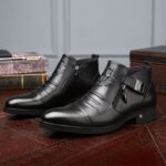 1Pair Men'S Vintage Classic Mid-Top Casual Business Dress Boots with Side Zipper - Comfortable Faux Round Toe Rubber Sole for All Seasons - Image 2