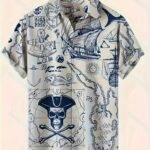 Summer Fashion Casual Short Sleeve Shirt, Suitable for Large Size and Tall Men, Printed with Skull and Fish Patterns