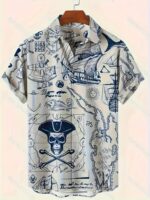Summer Fashion Casual Short Sleeve Shirt, Suitable for Large Size and Tall Men, Printed with Skull and Fish Patterns