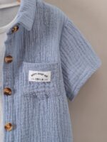 Boys' Summer Casual Cotton Shorts Set, Alphabet Print, Lapel Collar, Short Sleeve, with Placket, for Boys, for Outdoor - Image 8