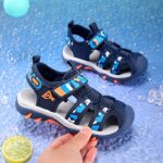Youngsters' Breathable Mesh Sandals - Non-Slip, Comfortable for Boys & Girls, Perfect for Outdoor Play, Spring/Summer/Fall, Blue & Black Design with Hook and Loop Closure, Youngsters Sandals