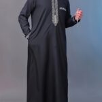 Men's White Hooded Kaftan with Black Embroidery & Faux Pockets - Long Sleeve Traditional Arabian Robe for Ramadan & Eid al-Adha Festivals, Casual Polyester Blend, Loose Fit, All-Season Wear, Casual Wear | Decorative Robe | Elastane Fabric - Image 12