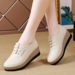 ⁦Women'S Casual Height-Increasing Wedge Loafers - Lightweight, Versatile Slip-On Shoes with TPR Sole, Synthetic Upper & Insole, Lace-Up Design, Black, All-Season Comfort, Casual Footwear | Casual Style | Durable Footwear⁩ - الصورة ⁦2⁩