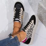⁦[Everyday Comfort] Women's Leopard Print Star Sneakers, Casual Lace-Up Low Top Shoes with Round Toe, Fabric Upper & Mesh Inner, PVC Sole, Polyurethane Insole - Spring Fashion, Everyday Shoes|Leopard Print Sneakers|Artificial Cover Sneakers⁩ - الصورة ⁦4⁩