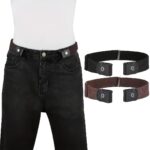 ⁦1pc Adjustable No-Sew Invisible Elastic Belt for Jeans & Pants - Black Stretch Comfort Waistband with Metallic Buckle, Unisex Casual Fashion Belt for Women & Men, Jeans Accessory, Sleek Belt Design, Smooth Texture⁩ - الصورة ⁦2⁩
