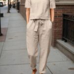 Casual two-piece set of plain long-sleeved pants with pockets, ideal choice for women in spring and autumn