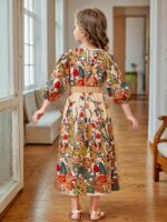 Mixed Floral 3/4 Sleeve Holiday Dress For Girls, Summer Going Out Casual Dresses, Gift - Image 4