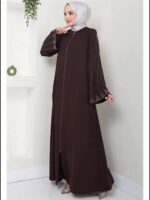 Muslim Fashion Women's Rhinestone Long Sleeve Loose Fit Elegant Brown Dress - Image 7