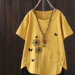 ⁦1pc Women'S Plus Size Casual Crew Neck Shirt with Floral Print and Button Detail, Woven Non-Stretch Fabric, All Season Short Sleeve Top⁩ - الصورة ⁦11⁩