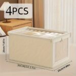 ⁦4pcs Large Capacity Waterproof Oxford Cloth Storage Box with Clear View Window - Modern Flip-Top Design for Clothes, Underwear, Quilts & Home Organization, Multi-Functional Under-Bed & Wardrobe Storage System, Vintage Style Organizer, Durable Fabric Boxes⁩ - الصورة ⁦4⁩