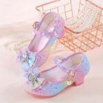 Sparkly Rainbow Princess High Heels for Girls - Glittery Pink & Purple Dress Shoes with Pearl & Rhinestone Embellishments, Non-Slip Rubber Sole, Hook-and-loop Fastener Closure - Perfect for Performances, Parties & Special Occasions
