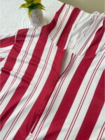 ⁦Men's Long Striped Hooded Robe - Red & Beige Vertical Stripes, Loose Fit, Traditional Muslim Style, Machine Washable, Comfortable Sleepwear for Cultural Events & Casual Gatherings⁩ - الصورة ⁦4⁩