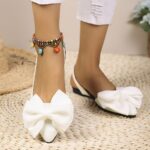 ⁦Women's Fashion Bow-Knot Flat Sandals, Casual Versatile Slip-Ons with Pointed Toe, Fabric Upper and Rubber Sole for All Seasons, Ladies Sandals⁩ - الصورة ⁦23⁩