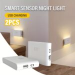 ⁦2pcs LED Smart Sensor Night Light USB Rechargeable Sensor Wall Light with Motion Sensor Illumination, Adjustable Up and Down for Bedroom, Hallway, Cabinet and Kitche⁩ - الصورة ⁦5⁩