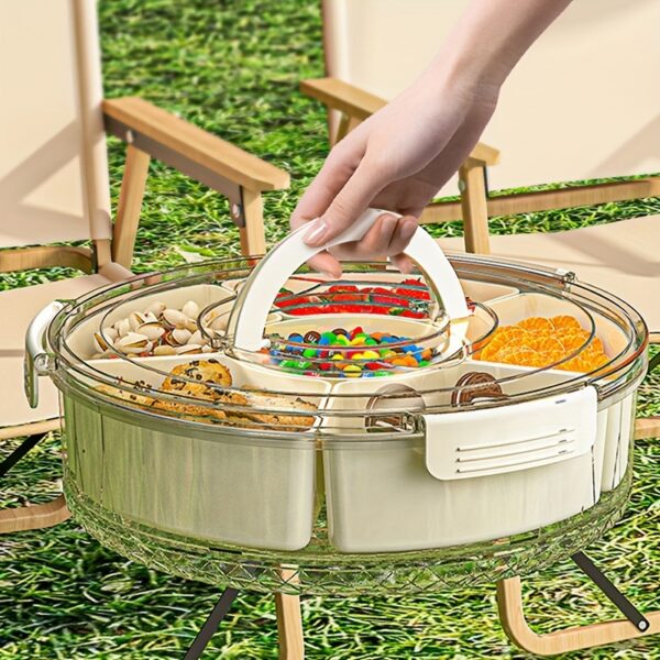 1pc Rotating Snack Tray with Lid, Round Plastic Food Storage Organizer for Nuts, Dried Fruit, Candy - Ideal for Home, Parties, Weddings - Safe for Food Contact, Perfect for Christmas, Halloween, Thanksgiving, Valentine'S Day, Graduation