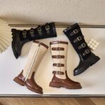 Trendy Cool Knee-high Boots With Zipper For Girls, Wear-resistant Non-slip Boots For Autumn And Winter