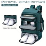 ⁦1pc Waterproof 43.94cm Business Laptop Backpack with Shoe Compartment, Large Capacity Travel Rucksack for Hiking & Camping, Multiple Compartments & Padded Sleeves, Fits College Students & Women's Work Carry-On, Teal Green, Organized Storage Design | Highq⁩ - الصورة ⁦16⁩