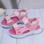⁦Trendy Cute Shiny Open Toe Sandals For Girls, Breathable Non-slip Sandals For Holiday Beach⁩ - الصورة ⁦4⁩