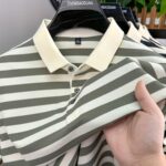 Men's Summer Striped Shirt - Casual Short Sleeve, Black & White Vertical Stripes, Button-Up Collar, Machine Washable, Comfort Fit for Business or Leisure, Versatile Menswear, Medium Elasticity Fabric - Image 11