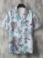 Men's Tropical Floral Print Hawaiian Shirt - Short Sleeve Button-Up with Vibrant Pink Hibiscus & Monstera Leaf Design, Casual Summer Beachwear, Polyester Blend, Machine Washable, Casual Wear | Buttondown Shirt | Smooth Texture, PLUS SIZE - Image 9