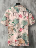 Men's Tropical Floral Print Hawaiian Shirt - Short Sleeve Button-Up with Vibrant Pink Hibiscus & Monstera Leaf Design, Casual Summer Beachwear, Polyester Blend, Machine Washable, Casual Wear | Buttondown Shirt | Smooth Texture, PLUS SIZE - Image 10