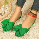 ⁦Women's Fashion Bow-Knot Flat Sandals, Casual Versatile Slip-Ons with Pointed Toe, Fabric Upper and Rubber Sole for All Seasons, Ladies Sandals⁩ - الصورة ⁦6⁩