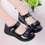 1 Pair of Women's Retro Preppy Style Flats - Breathable, Lightweight, Non-Slip Dress Shoes with Hook-and-loop Fastener Closure & Bow Detail - Glossy Black Mary Jane Shoes for Weddings, Parties, and School Events, School Dress Shoes | Retro Fashion Shoes | - Image 3