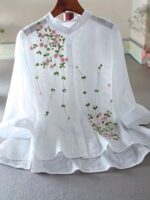 Women's Elegant Floral Blouse - Lightweight Semi-Sheer Summer Shirt with Round Neck, Short Sleeves & Machine Washable Fabric for Spring/Summer Casual & Formal Wear, Floral Print Blouse, Lightweight Top, Delicate Embroidery