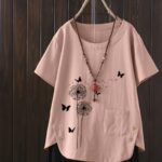 ⁦1pc Women'S Plus Size Casual Crew Neck Shirt with Floral Print and Button Detail, Woven Non-Stretch Fabric, All Season Short Sleeve Top⁩ - الصورة ⁦12⁩