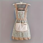 Women's Floral Embroidered Apron with Adjustable Waist Tie - 72.01 cm Pink/Green Kitchen Cooking Baking Apron, Durable Polyester with Ruffled Shoulder Design for Home & Professional Use, Vintage Apron - Image 5