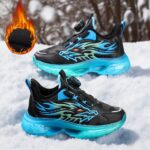 Boys' Winter Warm Fleece-Lined Athletic Sneakers - Stylish & Cozy Running Shoes with Easy Twist Buckle Closure, Durable EVA Sole, and Vibrant Flame Design for Outdoor Activities, Boy Shoes - Image 2