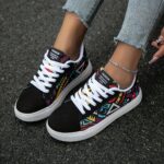 1 Pair Unisex Geometric Pattern Casual Sneakers - Lightweight Low Top Lace-Up Shoes with Round Toe, Fabric Upper & EVA Sole for Outdoor, Walking, and Daily Wear