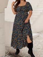 Rusttydustty Women's Boho Chic Maxi Dress - French Square Neck, Adjustable Tie-Front, Floral Print A-Line Pleated Hem, Breathable Short Sleeve for Music Festivals, Beach Vacations & Casual Outings, Festival Attire, Comfortable Fit - Image 7