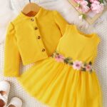 ⁦Girls' Casual Floral Dress with Long Sleeve Jacket Skirt Set⁩ - الصورة ⁦14⁩