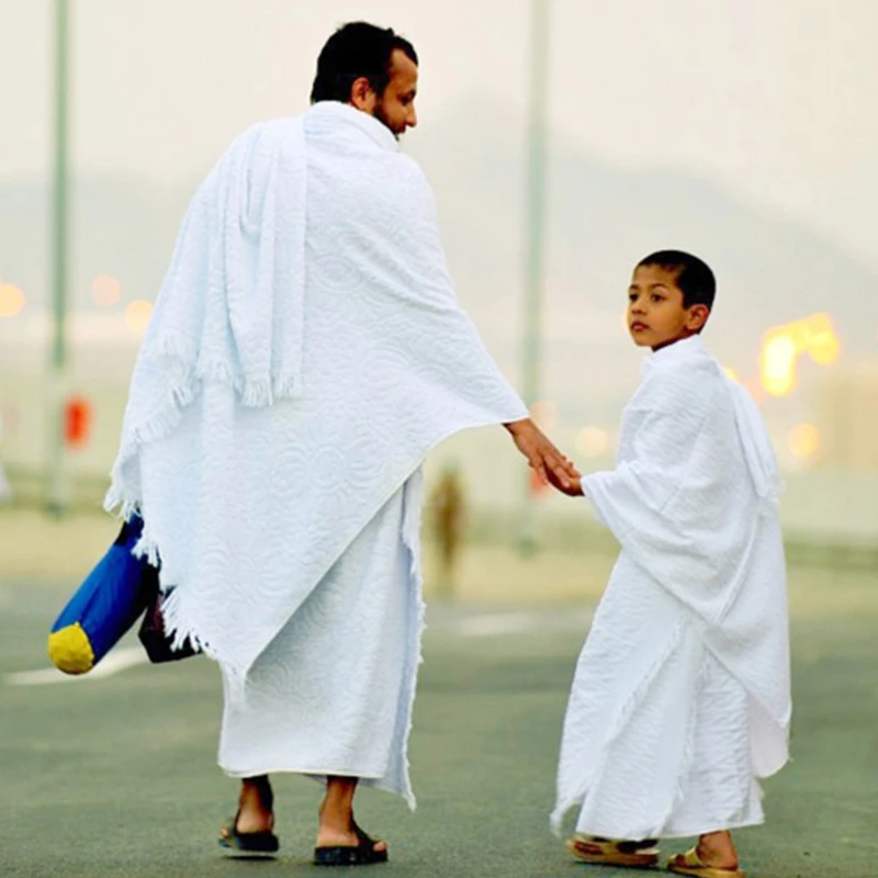 S31a11746bc4044f98199fb90d352504ek.webp Ihram Pilgrimage Towel for Muslim Arab Mecca Hajj Clothes Men Islamic Ramadan Prayer Worship Costumes Shawl Jubba Thobe - Image 1