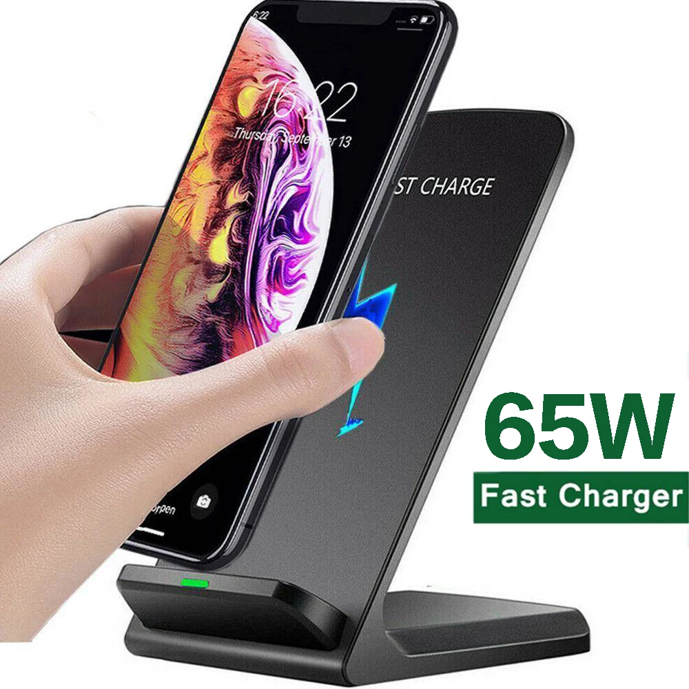 S5fe659da0d9f4c6ab5b8fdc03d212f27W.webp NEW 65W Fast Wireless Charger for Samsung S22 S21 Note 20 Fast Charging Stand For iPhone 16 15 14 13 XS XR X 8 Airpods Pro - الصورة 1
