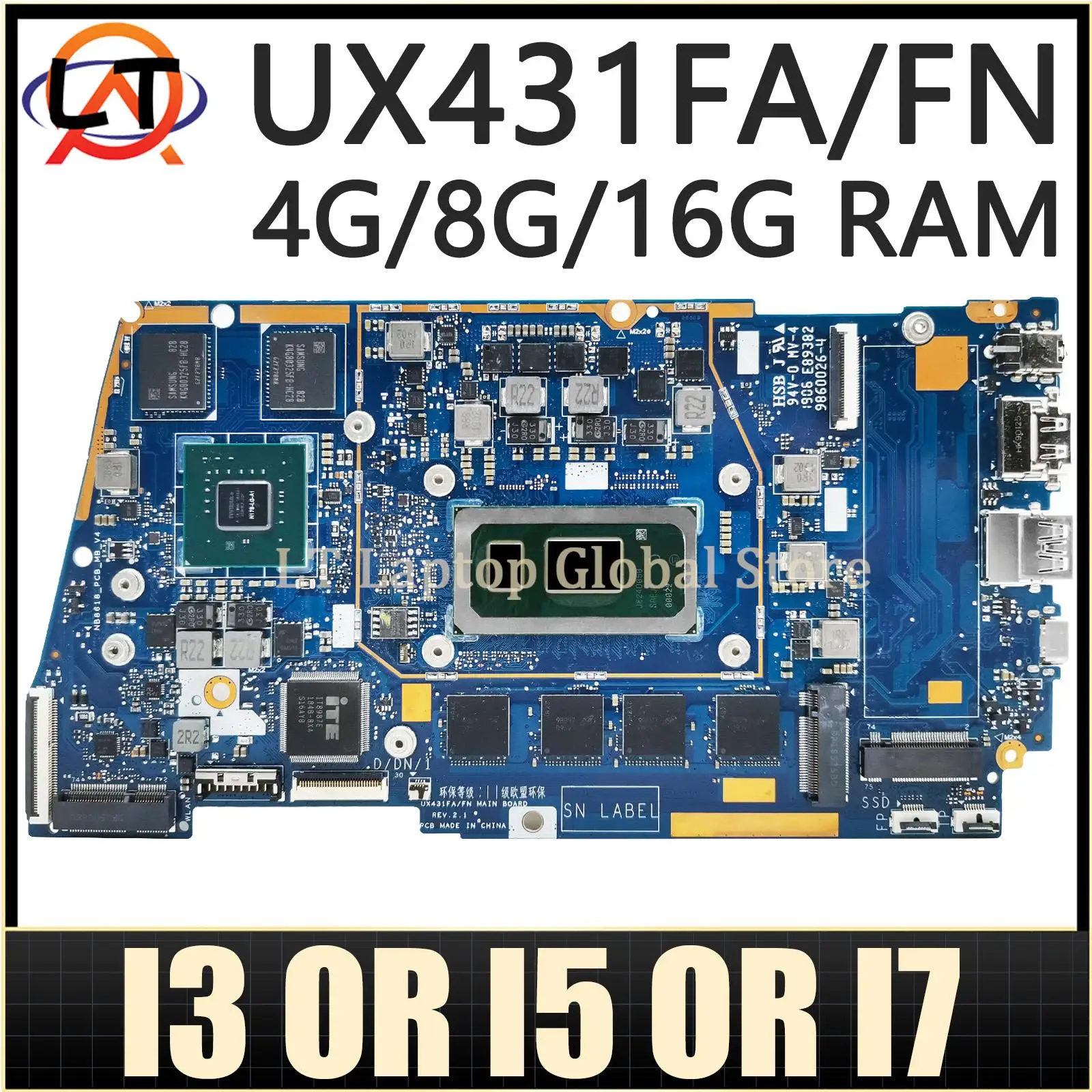 Sefd94b1f21064dc09f4e25eb3977de74c.webp UX431FA/FN For ASUS UX431FL UX431FLC UX431FAC UX431FN UX431F X431FA Laptop Motherboard I3 I5 I7 8th/10th Gen CPU 4G/8G16G-RAM - Image 1