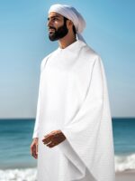 ⁦2pcs Men'S Solid Muslim Hajj Towels, Arabian Traditional Garment⁩ - الصورة ⁦8⁩