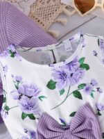 Girls' Flower Print Casual Vest Dress with Chest Measurement by Pulling + Solid Color Long Sleeve Jacket - Image 8