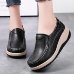 Women's Casual Genuine Faux Leather Platform Loafers - Lightweight Slip-on Fashion Sneakers with Round Toe, Soft PU Sole, Mid Top Design, Comfort Insole, All-Season Shoes from Quanzhou - Image 9