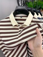 Men's Summer Striped Shirt - Casual Short Sleeve, Black & White Vertical Stripes, Button-Up Collar, Machine Washable, Comfort Fit for Business or Leisure, Versatile Menswear, Medium Elasticity Fabric - Image 3