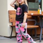 2pcs set of girls' summer fashion outdoor casual suits, large girl's cartoon energetic girl printed top + elastic waist camouflage print trousers, girls' temperament comfortable Youngsters's clothing, simple and youthful beautiful clothes, Perfect for Out