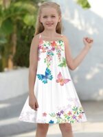 ⁦Girls Butterfly Graphic Cross Back Cami Dress Summer Clothes Beach Vacation⁩ - الصورة ⁦5⁩