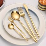 Elegant 30pcs Golden Stainless Steel Cutlery Set - Includes Knives, Forks, Spoons & Dessert Spoons - Dishwasher Safe for Home, Kitchen, Restaurants, Hotels, Parties, Thanksgiving, Easter, Christmas & Weddings, High-grade, Utensil Set - Image 5